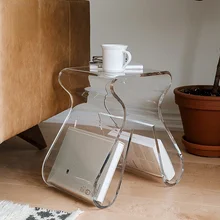 

GY Nordic Acrylic Transparent Glass Side Table Sofa Side Cabinet Small Square Coffee Table Corner Table Table Mini Bookshelf R