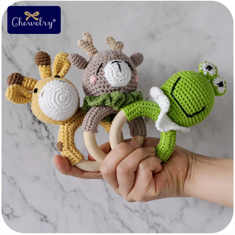 1pc Baby Wooden Teether Natural Teething Grasping Toys Mobile Pram Crib Ring Crochet Rattle Soother Nursing Educational | Игрушки и