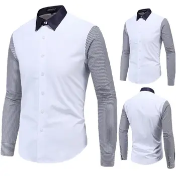 

COLDKER Men's slim fit shirt patchwork pattern turn-down collar blouse male plus size casual streetwear M-5XL