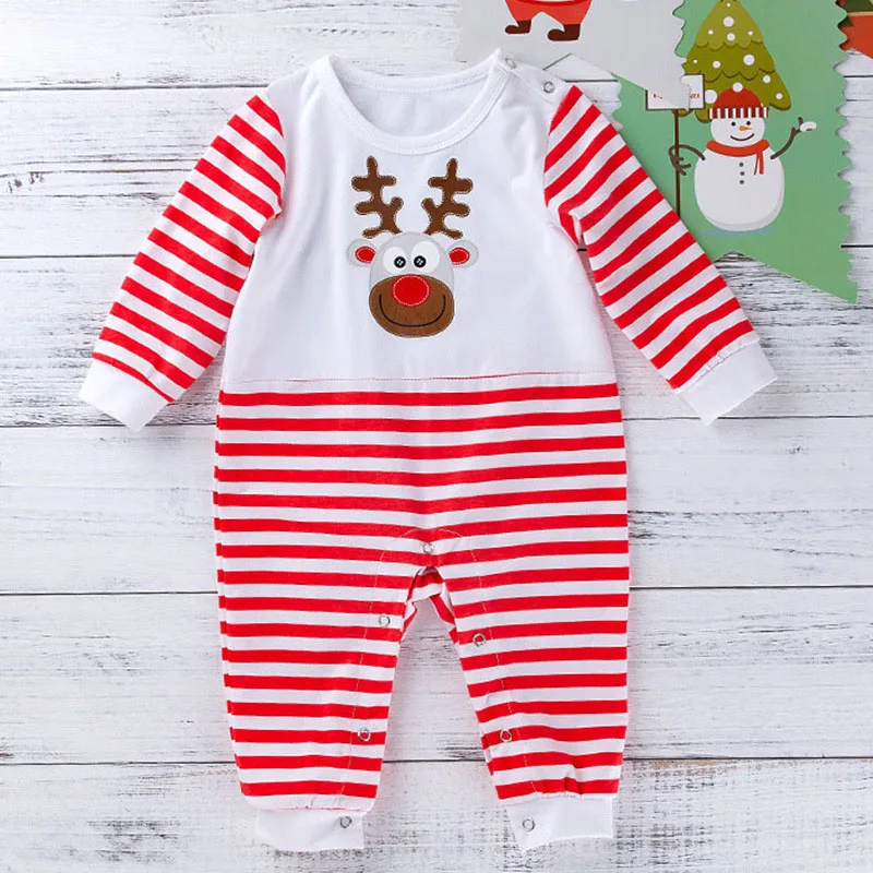 

2019 Autumn Baby Clothes Boys Girl Christmas Romper Newborn Striped Cartoon Deer Jumpsuit Long Sleeve Rompers Baby Costume