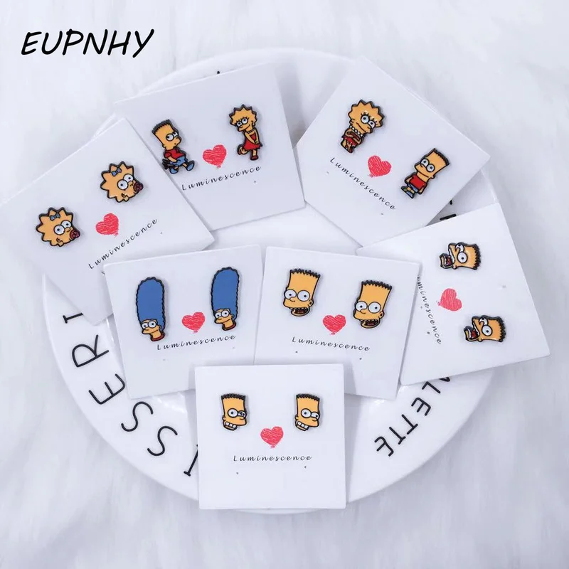 EUPNHY 1 пара мультипликационных серег Marge/Homer/Bart/Lisa серьги-гвоздики ювелирные