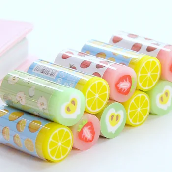 

2 pcs fruit Cartoon color Stationery pencils Eraser Combination Cute Style Eraser Student New School Supplies Children Gift