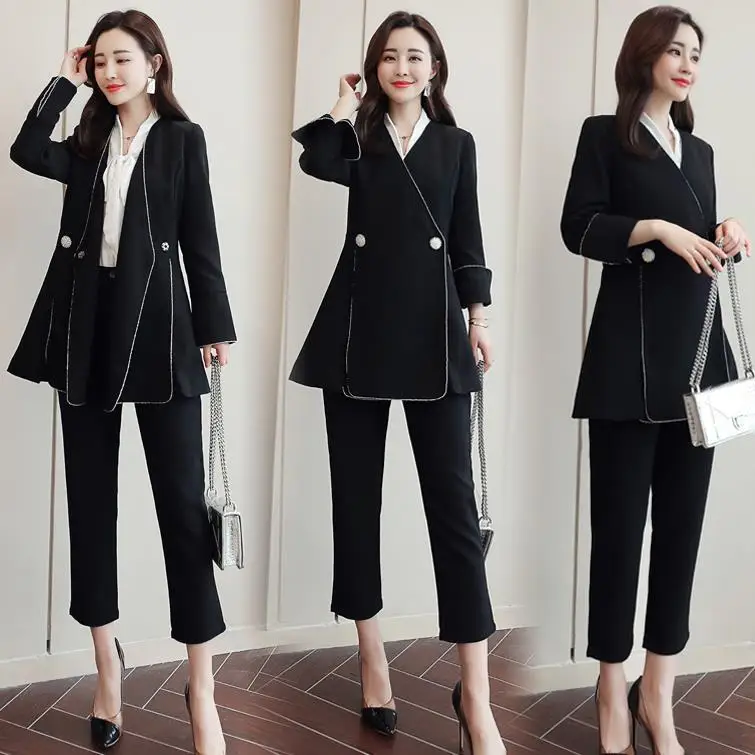 

WOMEN'S Suit 2019 Spring New Style Korean-style Popular Fashion Career Ol Elegant Suit Capri Pants Casual Two-Piece Set