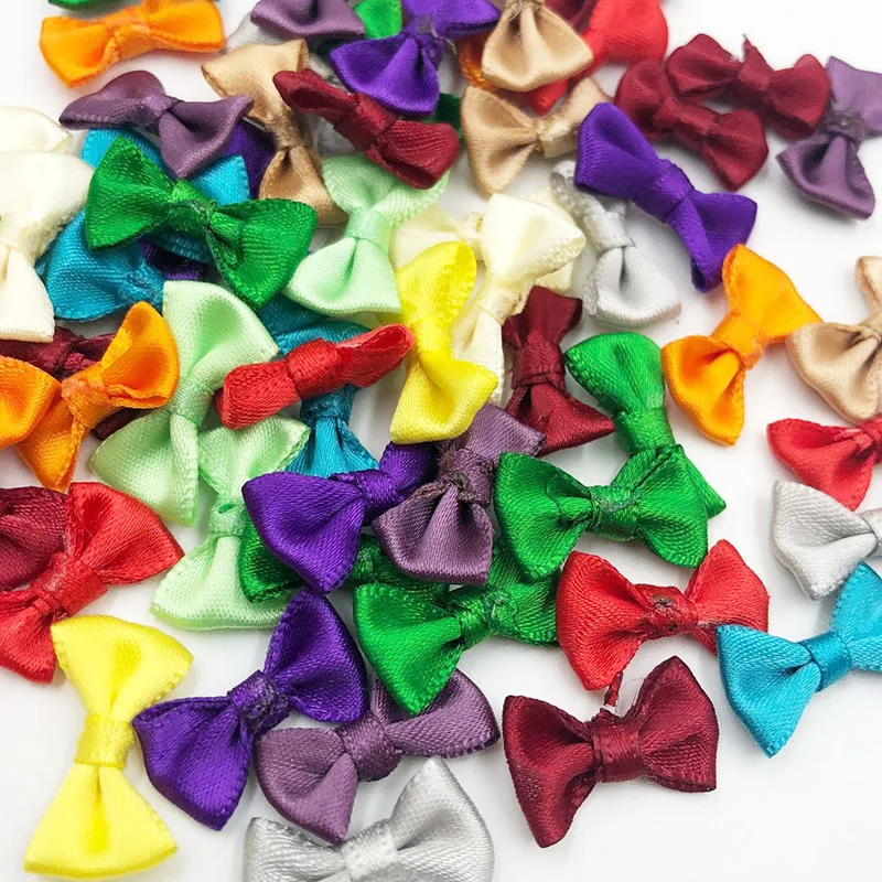Satin Ribbon Bows Flower Appliques 100pcs for Sew Craft Kid's Cloth