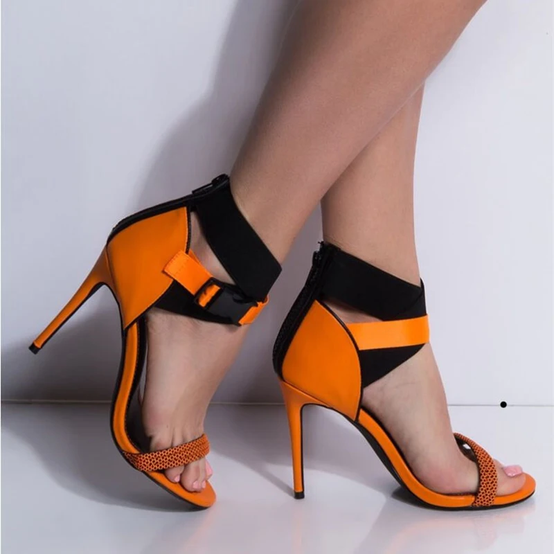 Летние женские босоножки на высоком каблуке 11,5 см; Stiletto Valentine; цвет оранжевый, зеленый; Туфли-гладиаторы на платформе; персиковые туфли; женские туфли-лодочки
