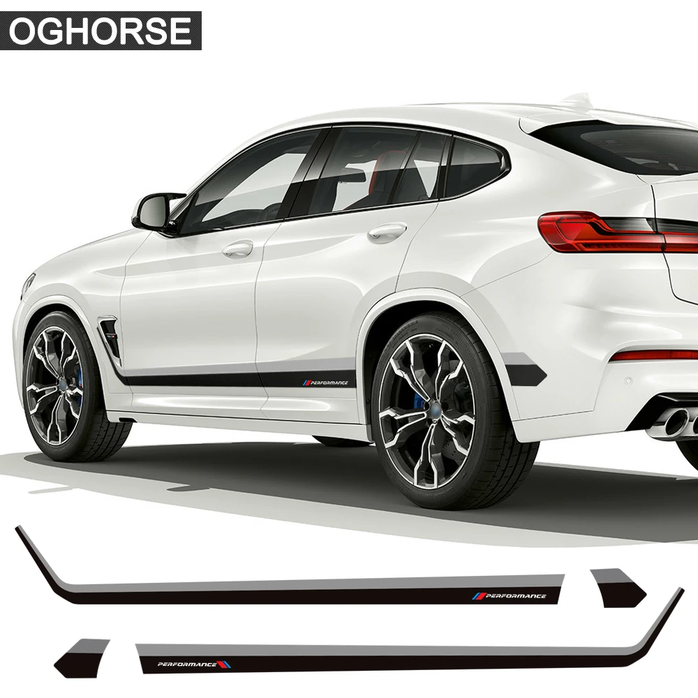 

2pcs Black-Grey for BMW X4 G02 2018-Present Car Styling Body Side Skirt Performance Stripes Decal Stickers Accessories