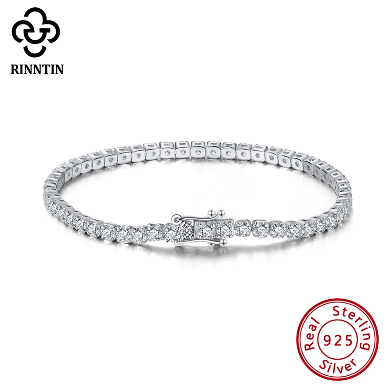 

Rinntin 925 Sterling Silver Tennis Bracelet Women with Luxury Cubic Zirconia Bling Women Bangles Jewelry Party Wedding Gift SB94