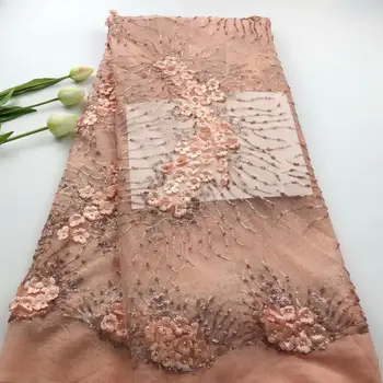 

Embroidery African Mesh Lace Fabrics Sequins Lace Fabrics Flower Pattern Sequence Laces Fabric for Nigerian Net Lace
