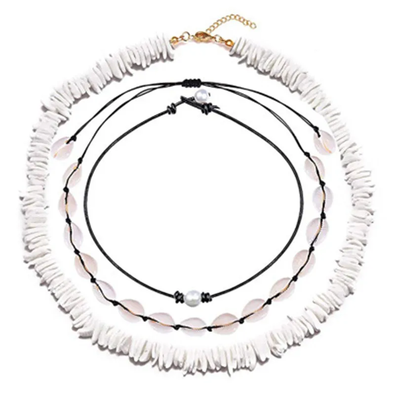 Оболочки Цепочки и ожерелья для Для женщин Boho колье набор Гавайская чипы