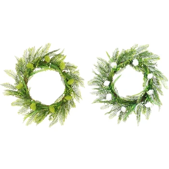 

Artificial Green Leaves Wreath, Fern Leaf Chrysanthemum Wreath for Home Outdoor 67JB