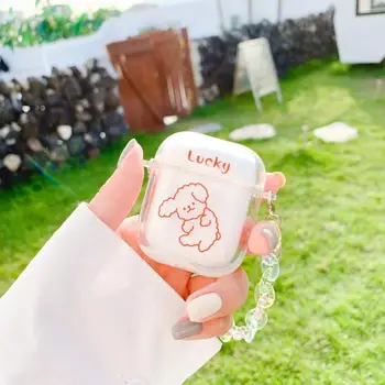 

Cute Teddy dog Liquid quicksand portable bracelet Wireless Bluetooth Headset Hard cover For Airpods 1 2 Earphone Protective case