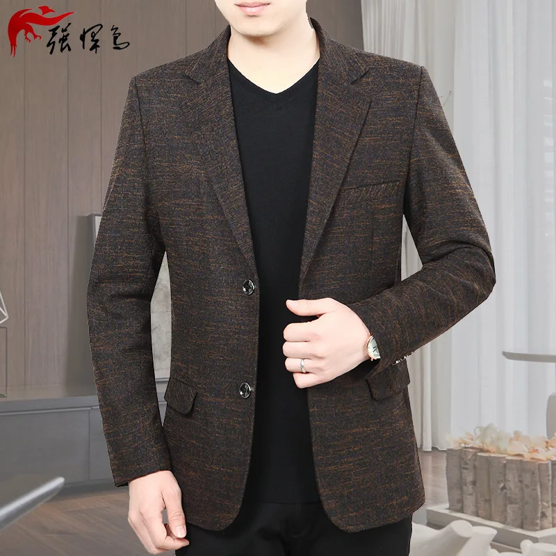 

2019 Spring And Autumn New Style Casual Small Suit MEN'S Thin Suit Jacket Middle-aged Dad Plaid Woolen Suit One-Piece