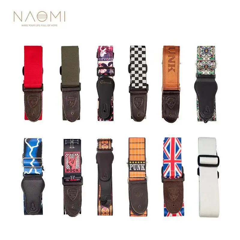 Adjustable Guitar Strap Colorful Printing Nylon Strap Guitar Strap Lock for Acoustic Electric Guitar and Bass