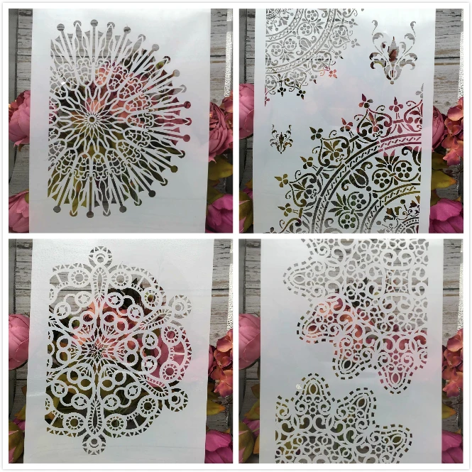 

4Pcs/Lot A4 Circle Floral Flower DIY Layering Stencils Painting Scrapbook Coloring Embossing Album Decorative Card Template