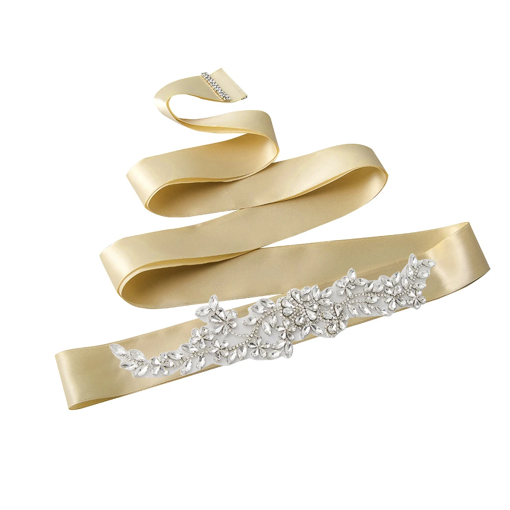 champagne TRiXY S283 Rhinestones Wedding Belt Sash Silver Diamond Crystal Bridal Sashes Wedding Gown Wedding Accessories - Цвет: champagne