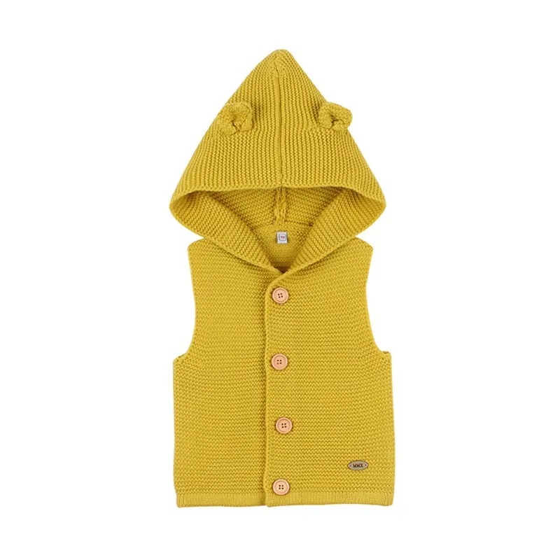 Осенний детский однотонный жилет с капюшоном и принтом для маленьких девочек и мальчиков 0-24 месяцев, свитер, топы без рукавов, пальто, верхняя одежда - Цвет: A