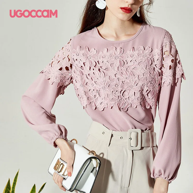 UGOCCAM рубашка с длинным рукавом Harajuku Kawaii Женская мода Длинный Рукав Цветочный Boho однотонная Повседневная Рабочая короткая винтажная размера плюс Autu