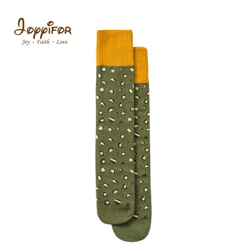Joyifor/Детские хлопковые носки с леопардовым принтом и надписью «Улыбка» гольфы до колена, милые гольфы детские носки для девочек - Цвет: Бежевый