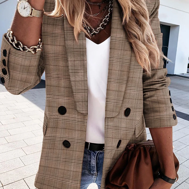 

Women Autumn Sequined Office Plaid Blazers Elegant Long Sleeve Patchwork Suit Coat OL Blazer Ladies Winter Fit Jacket Outwears