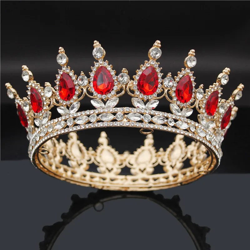 Винтажная королевская свадебная тиара, корона с зеленым кристаллом, женские головные украшения, свадебные диадемы и короны, свадебные украшения для волос, аксессуары - Окраска металла: Gold Red