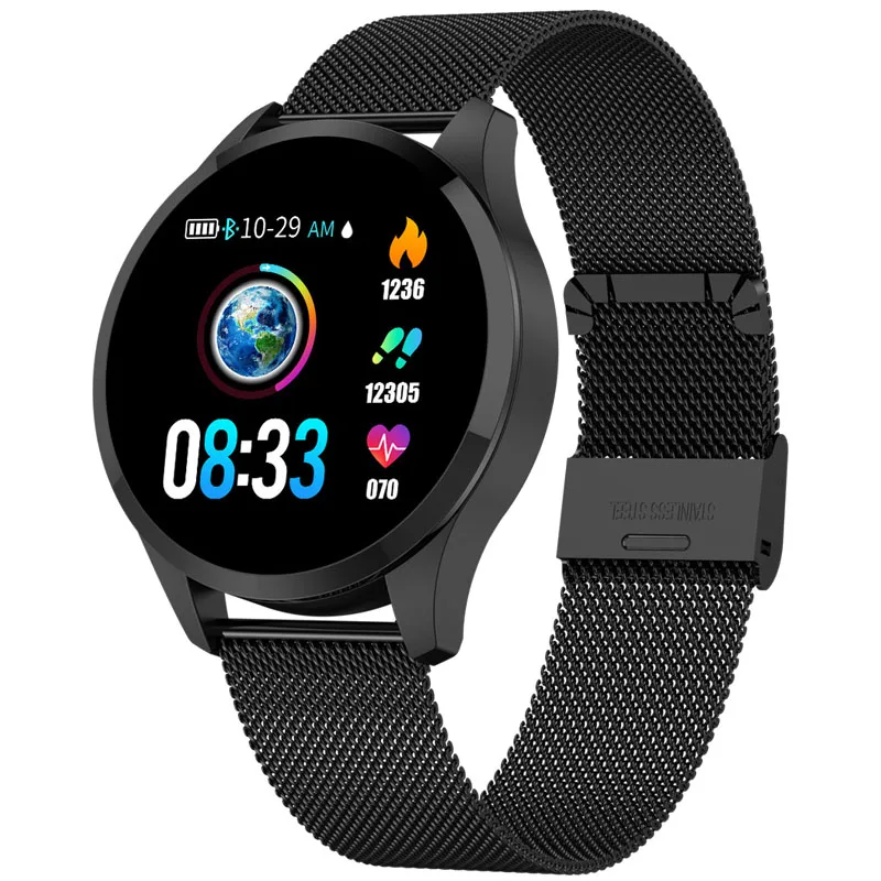Black Stainless Bluetooth Смарт-часы, водонепроницаемые, пульсометр, шагомер, фитнес-браслет, трекер, умные часы, Android, часы, подключение для Xiaomi IOS - Цвет: Black Stainless