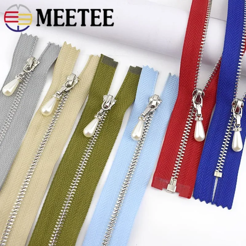 Металлический слайдер Meetee 2 шт. 3 # жемчужный на молнии закрывающийся 20 см 40/50/60/70