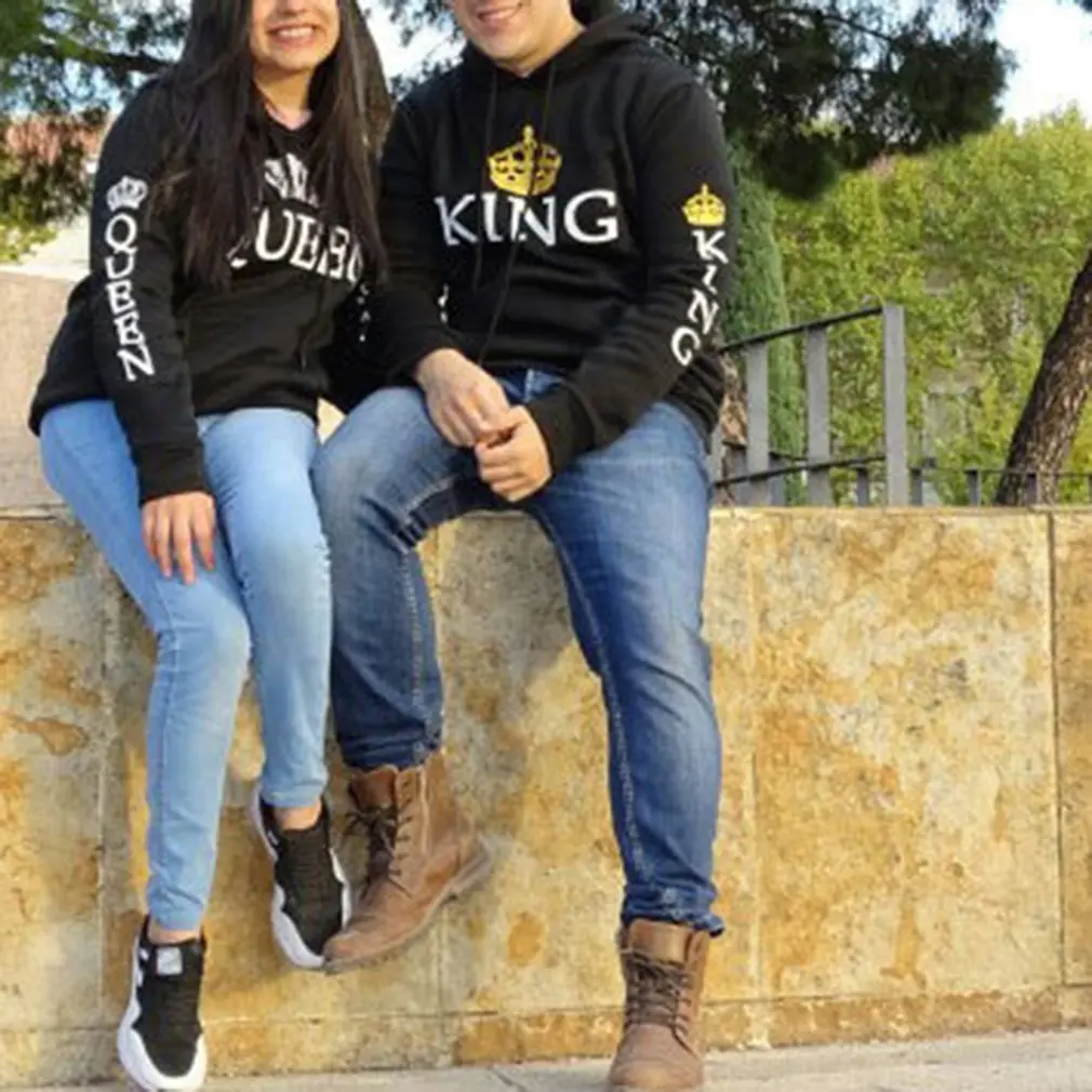 King queen толстовки с принтом модные толстовки с капюшоном с воротником из полиэфирного волокна свитер с длинными рукавами для влюбленных