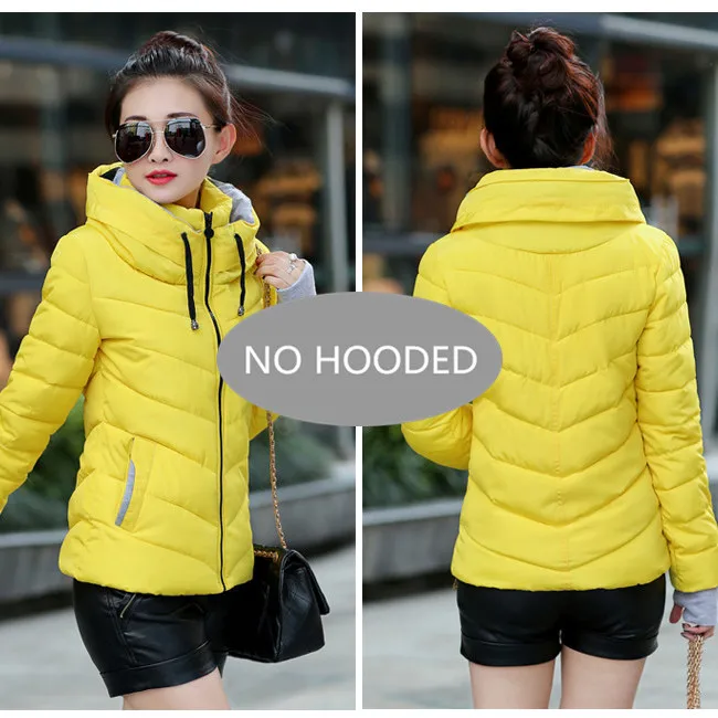 No Hooded--Yellow Новое Женское модное пальто зимняя куртка женская верхняя одежда короткая стеганая куртка Женская парка с подкладкой Женское пальто - Цвет: No Hooded--Yellow