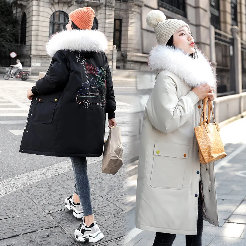 

2019 Autumn And Winter New Style Korean-style down Jacket Women's Mid-length Loose And Plus-sized Embroidered down Coat Cotton J