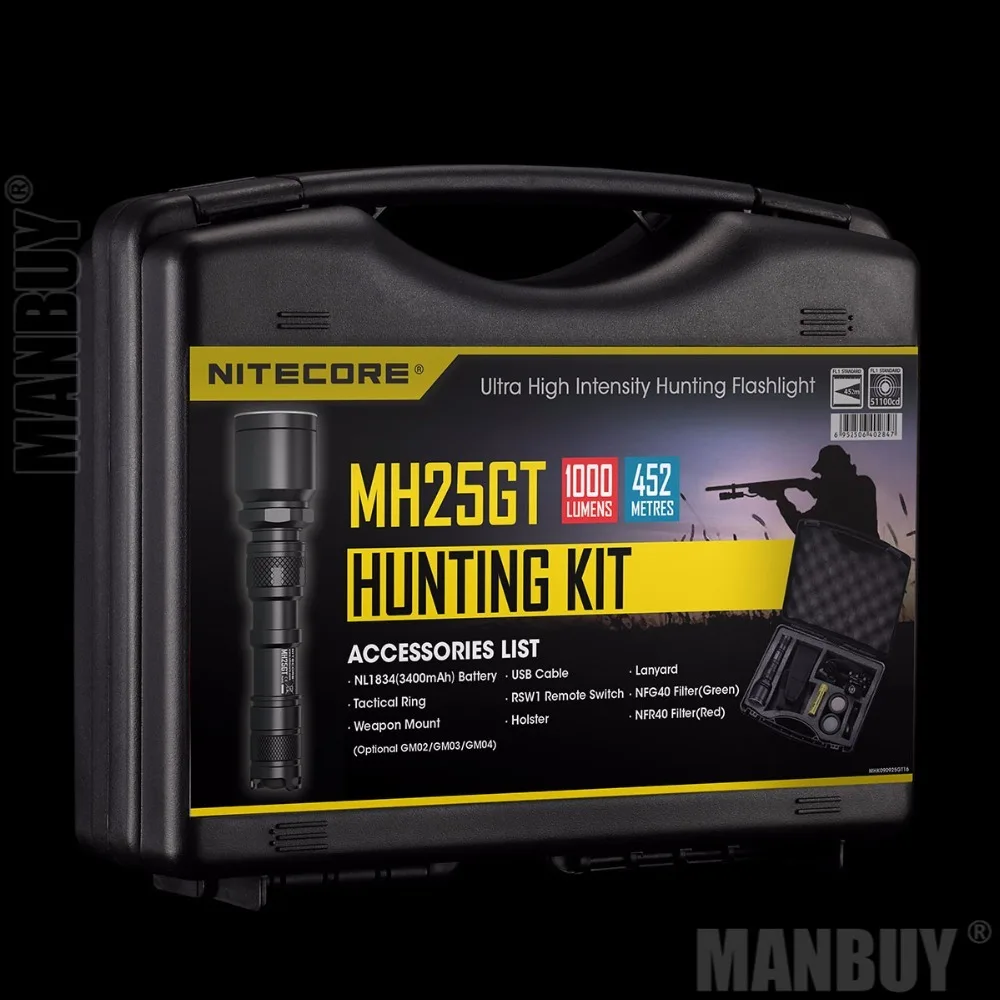 US $115.20 2021 NITECORE 1000lumens CREE XPLH LED MH25GT HUNTING KIT Gear Hunting Law Enforcement Military Search Lantern Flashlight Set