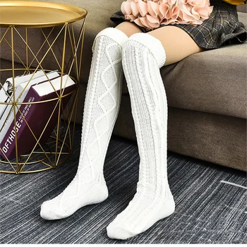 

Knit Over Knee Long Socks Women Winter Warm Stockings Women's Autumn Knitted Knee High Socks Solid Color High Elastic Stocking