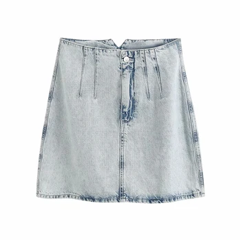 

women casual blue denim za mini skirts female 2020 summer vintage a-line high waist zipper slim cotton denim short skirt