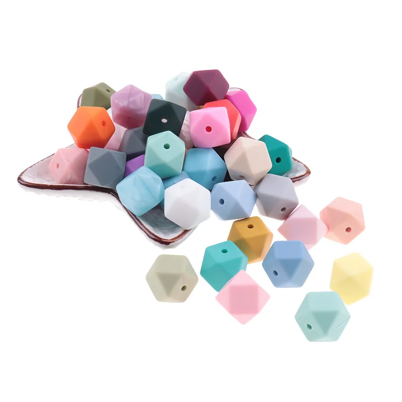 100pcs Baby Silicone Beads 14mm Hexagon Chewable Diy Teething Necklace Teether Food Grade Bead BPA Free | Мать и ребенок