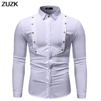 

ZUZK New Fashion Simple Design, Solid Color Stitching Lapel Men's Long-sleeved Slim Camisa Masculina Shirt