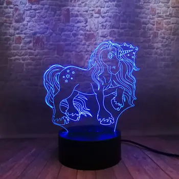 

Cute 3D Illusion LED NightLight Colorful Touch Flash Light Desk Lamp Unicorn Figuras Toys Baby Party