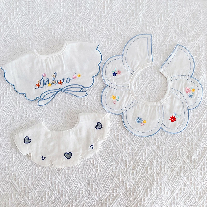 3Pcs/Lot Baby Girl Bibs Tassel Saliva Towel Lace Embroidery Newborn Feeding Apron Boys Bandana Burp Cloths Feeding Fake Collar