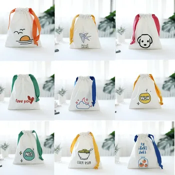 

Fashion Simple Style Large Capacity Drawstring Canvas Make Up Storage Bag Cartoon Print Cosmetic Bag Canvas Organizer Pouch
