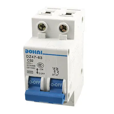 

32A Rated Current AC 400V 2 Pole Overload Protection Mini Circuit Breaker