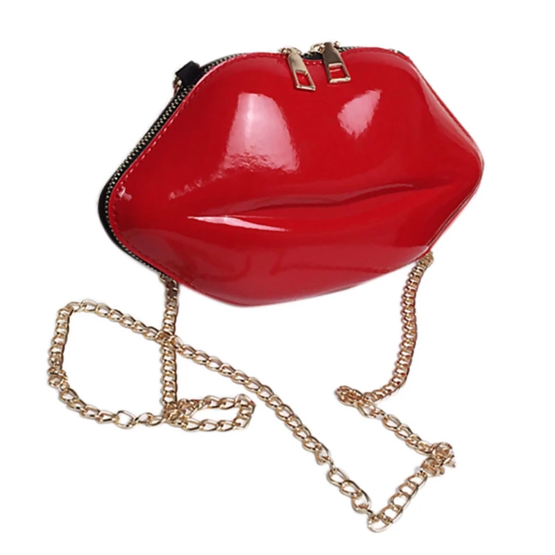 

Women Red Lips Clutch Bag Ladies Pu Leather Chain Shoulder Bag Bolsa Evening Bag Lips Shape Purse