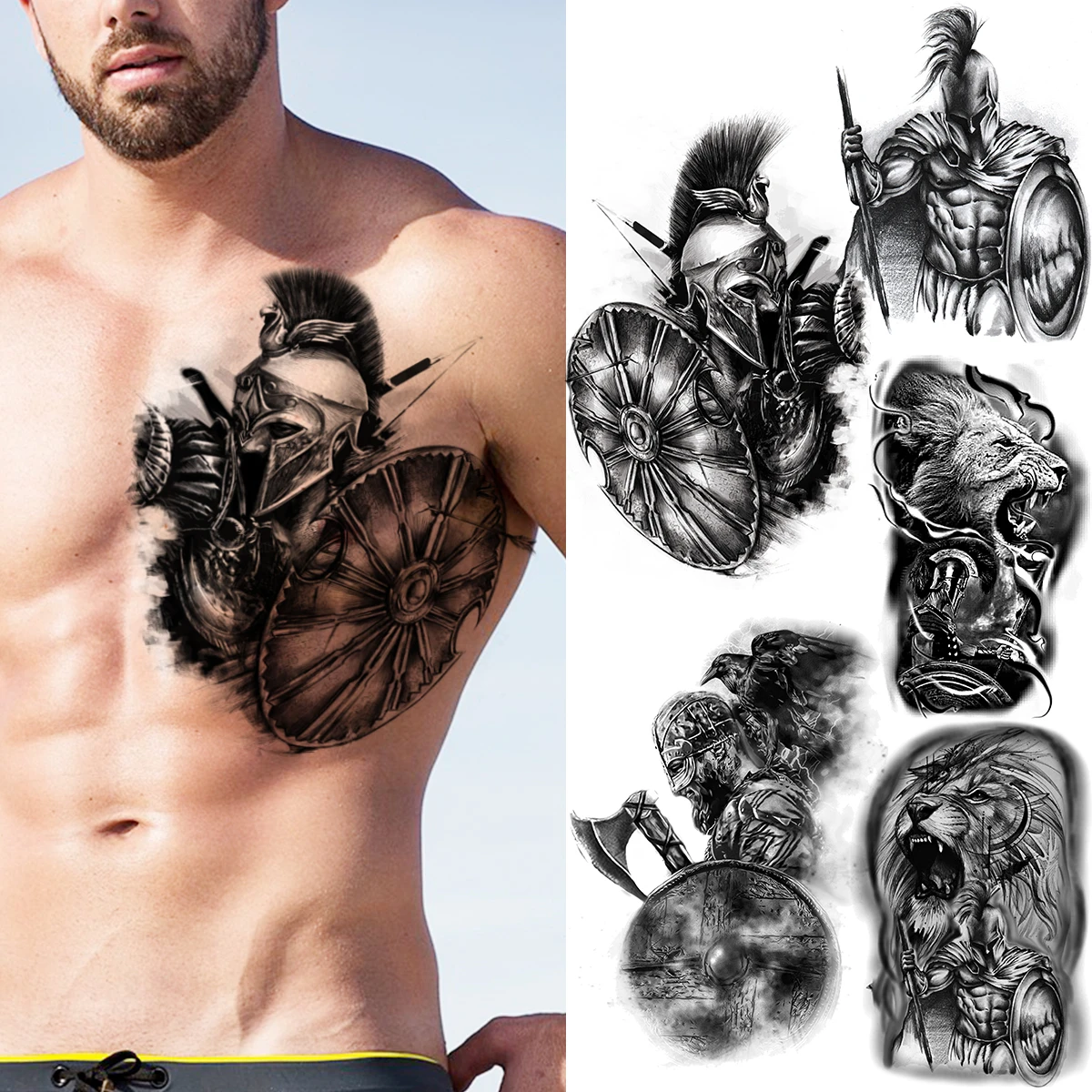Black Knight Tribe Chest Shield Temporary Tattoos For Men Adult Lion Totem  Realistic Fake Tattoo Body Art Washable Tatoo Sticker|Temporary Tattoos| -  AliExpress