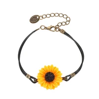 Creative Black Leather Rope Sunflower Bracelet Retro Cute Women’s Bracelet Accessories Fashion Wedding Party Jewelry Gifts