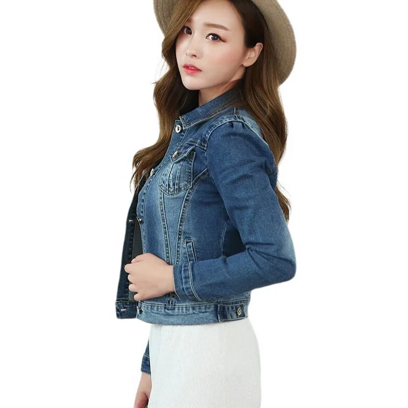 

Women Cowboy Jacket Long Basical Jeans Jacket Coat Bleach Full Sleeves Single Breast Slim Women Denim Jacket Plus Size 6XL