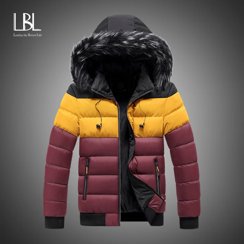 Fur Hoody Parkas Hombre Men's Jacket 2020 New Cotton Padded Puffer Jackets Men Fashion Tops Zipper Outerwear Coats Bomber | Мужская