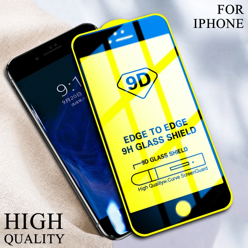 9D Full Cover Protective Glass on For iPhone 8 X SE 6 6s 7 Plus 11 Pro Max Screen Protector Tempered glass on iPhone Xr Xs Max