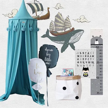 

1 Set Baby Mosquito Net With Chiffon Ceiling Handmade Wool Ball Decoration Mosquito Repellent Tent Children Bed Cover