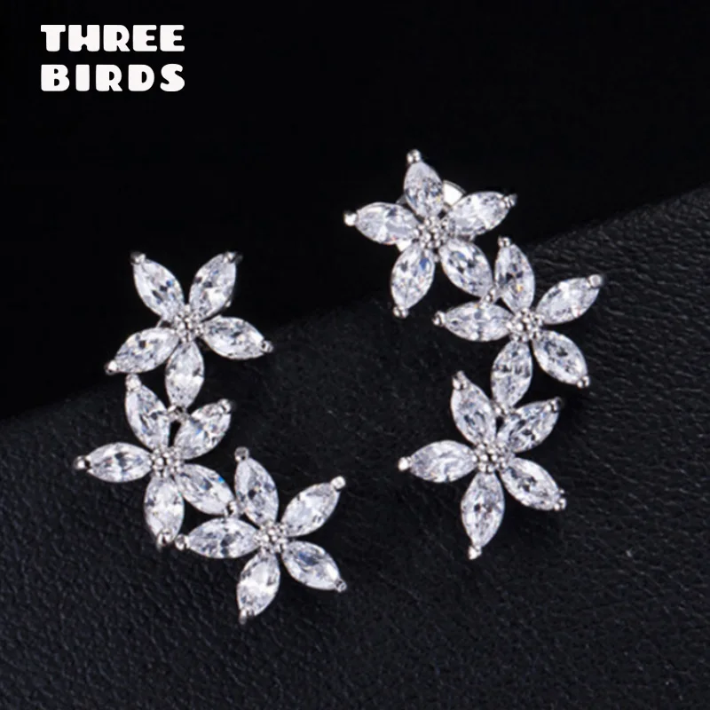 Крошечные трендовые серьги-гвоздики с кубическим цирконием и цветком из серебра, роскошные серьги с фианитами и кристаллами 925