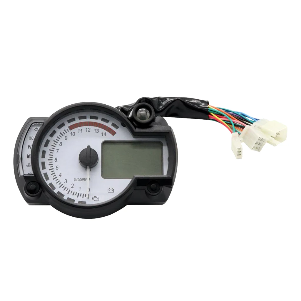 Motorcycle LCD Digital Speedometer, Universal 7 Color Tachometer Odometer Gauge Instrument, 14000 RPM 299 Kmh Mph