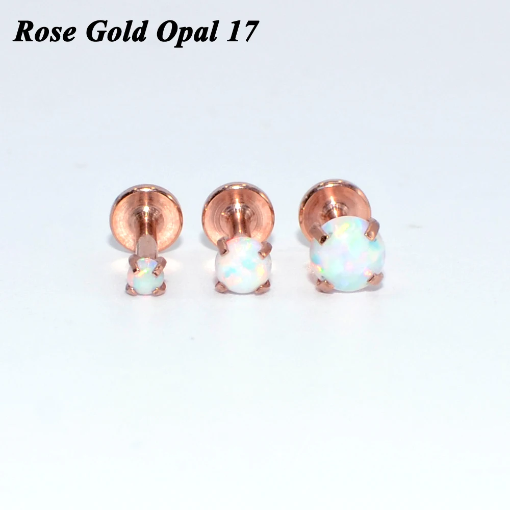 Internally Threaded Prong Round Opal Zircon Labret Stud Ear Tragus Cartilage Earring Lip Ring Piercing 1PC
