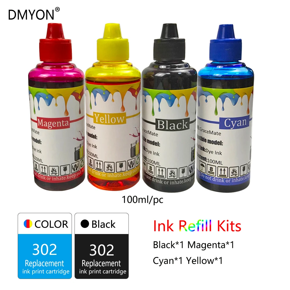 DMYON принтера пополнения чернил бутылка замена для струйного принтера Hp 302 для Hp Deskjet 1110 2130 1112 3630 3632 3830 Officejet 4650 4652 принтер чернила