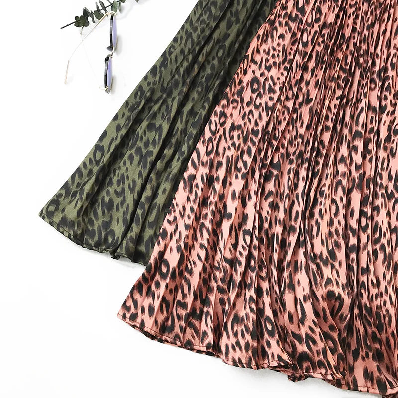 Миди длинные плиссированные юбки с леопардовым принтом для женщин осень зима Корейская элегантная Высокая талия А-силуэт модная женская юбка